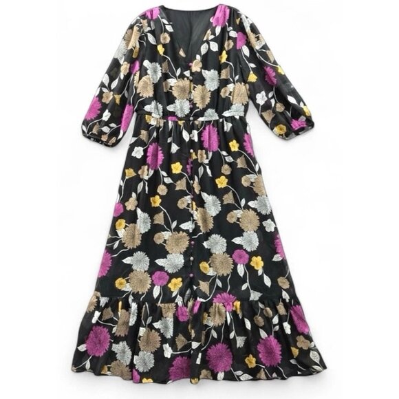 Lane Bryant Womens V Neck Button Front Maxi Dress Black Floral Lined Size 18 NWT - Picture 1 of 7